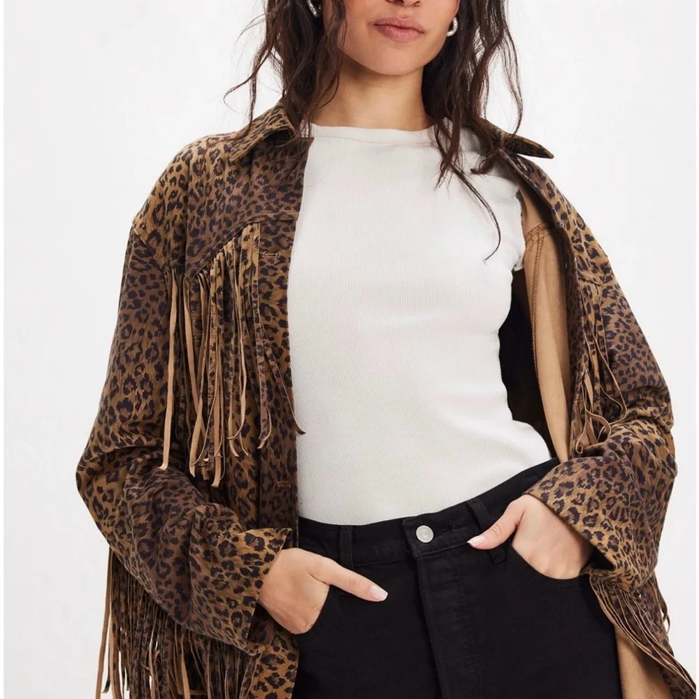 Free People Fringe Out Leopard Print Jacket - Picture 2 of 6